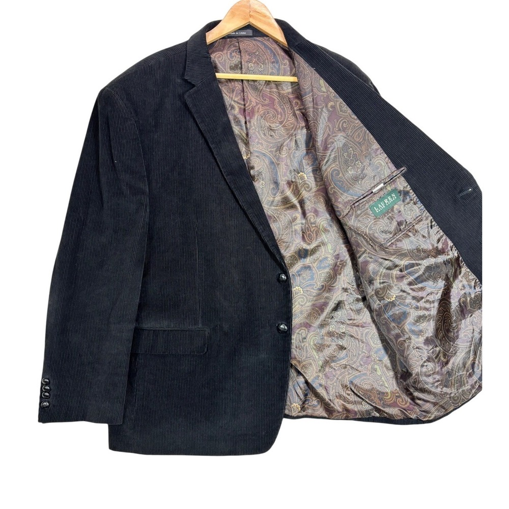 Lauren Ralph Lauren Mens Black Corduroy Blazer Sport Coat Paisley Lining 52S